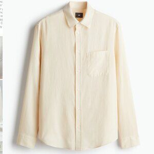 H&M Regular Fit Long Sleeve Button Up Shirt in Ivory Size Large